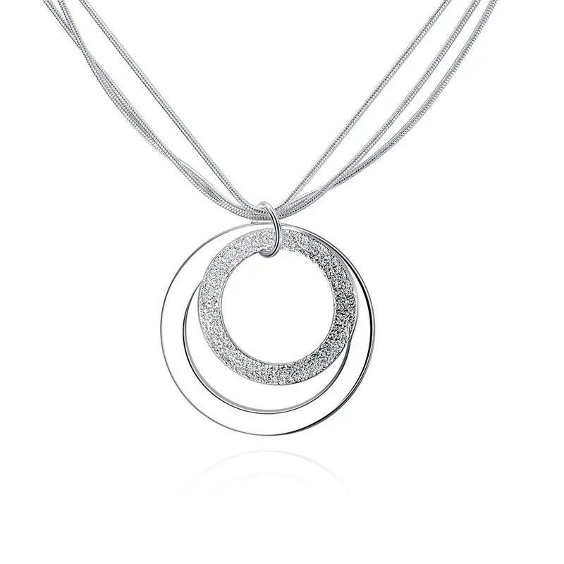 Charm 925 Sterling Silver 18 Inches Fine Double Circle Women Men Necklace For Fashion Temperament Jewelry Party Wedding