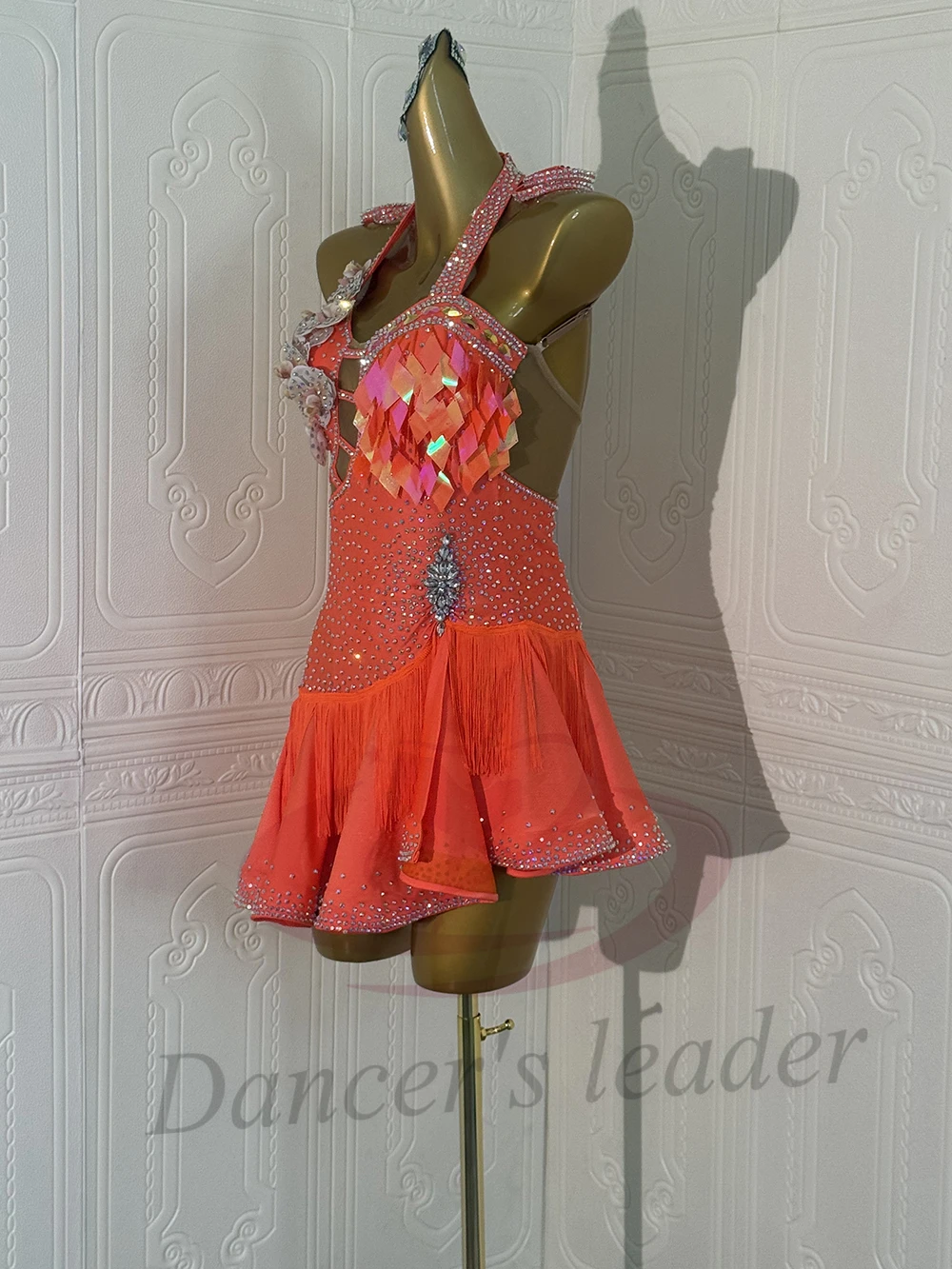 ملابس رقص اللاتينية AB Stone الإناث الكبار الأطفال الراقية مخصص الجوف زهرة فستان شرابة تنورة سوداء بركة فستان السامبا