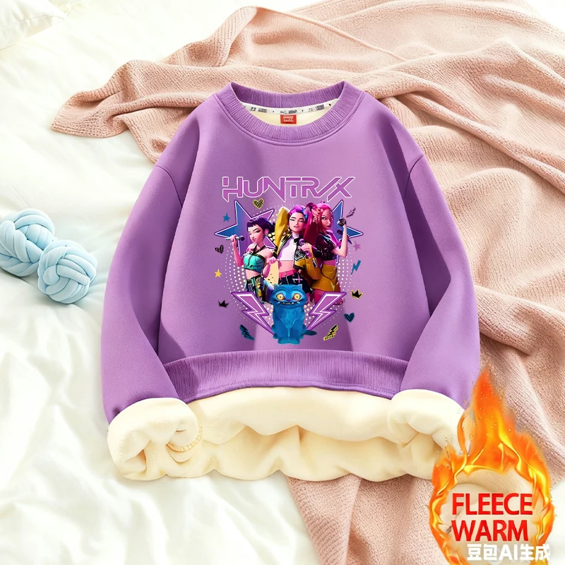 

Уличная рубашка на флисовой подкладке для девочек Demone Hunter, милый теплый пуловер с принтом аниме на осень и весну, детская одежда в стиле каваи