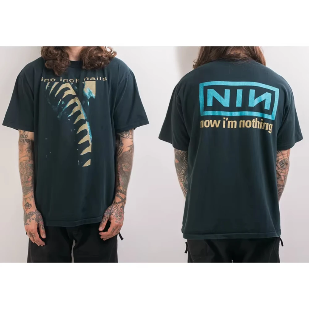 NINE POLEGADAS NAILS Band NINE INCH NAILS Team Famoso Industrial Rock Solto Masculino Algodão Verão Camiseta de Manga Curta Masculina e Feminina