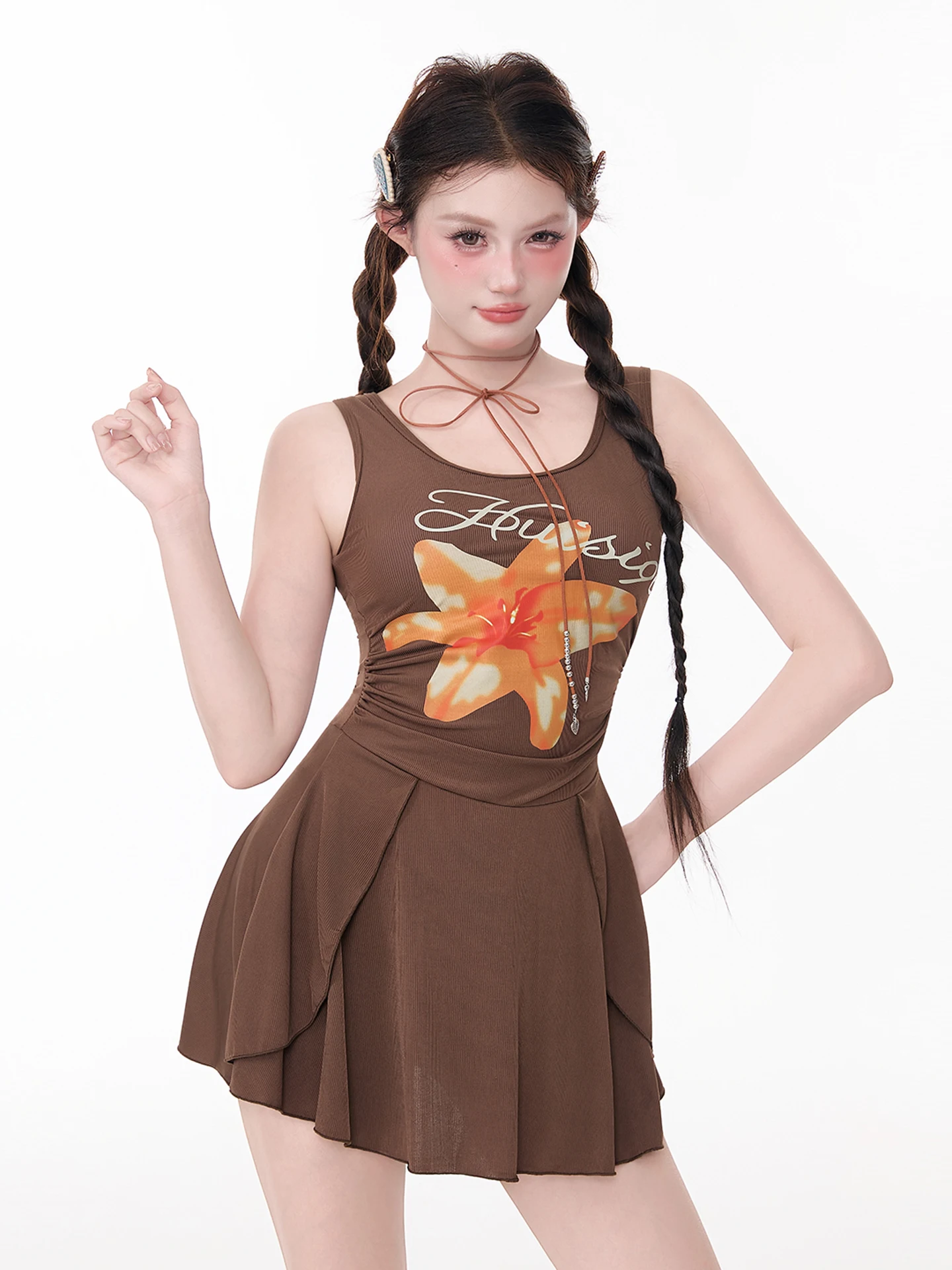 

Консервативный слитный купальник для девочек для термальных источников, милый японский стиль, эластичный, для плавания