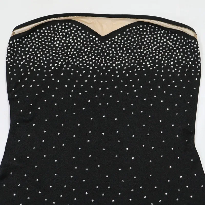 GUWU Women Diamonds Hot Rhinestones Sheer Mesh Irregular Bodycon Mini Dress 2025 Summer Vacation Party Birthday Sexy Dresses