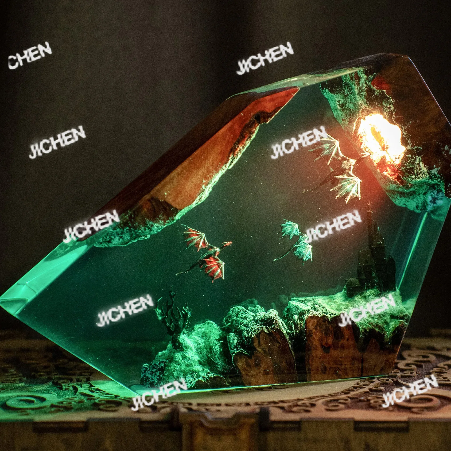 

ZQ Огненный Дракон и Ледяной Дракон Смола Свет Смола Ночник 3D Дракон Ночник Освещение Дома