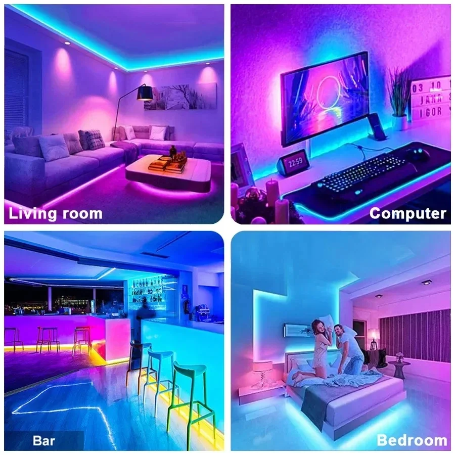 Tira de luces LED con sincronización de música, Control por aplicación, lámpara LED que cambia de Color, cinta de luces de diodo para retroiluminación de TV, decoración de fiesta en habitación