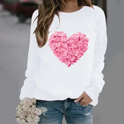 Crew-neck Hoodie Pink Petal Love Print New European and American Valentine's Day Hot Sales Streetwear Women  Sweatshirt