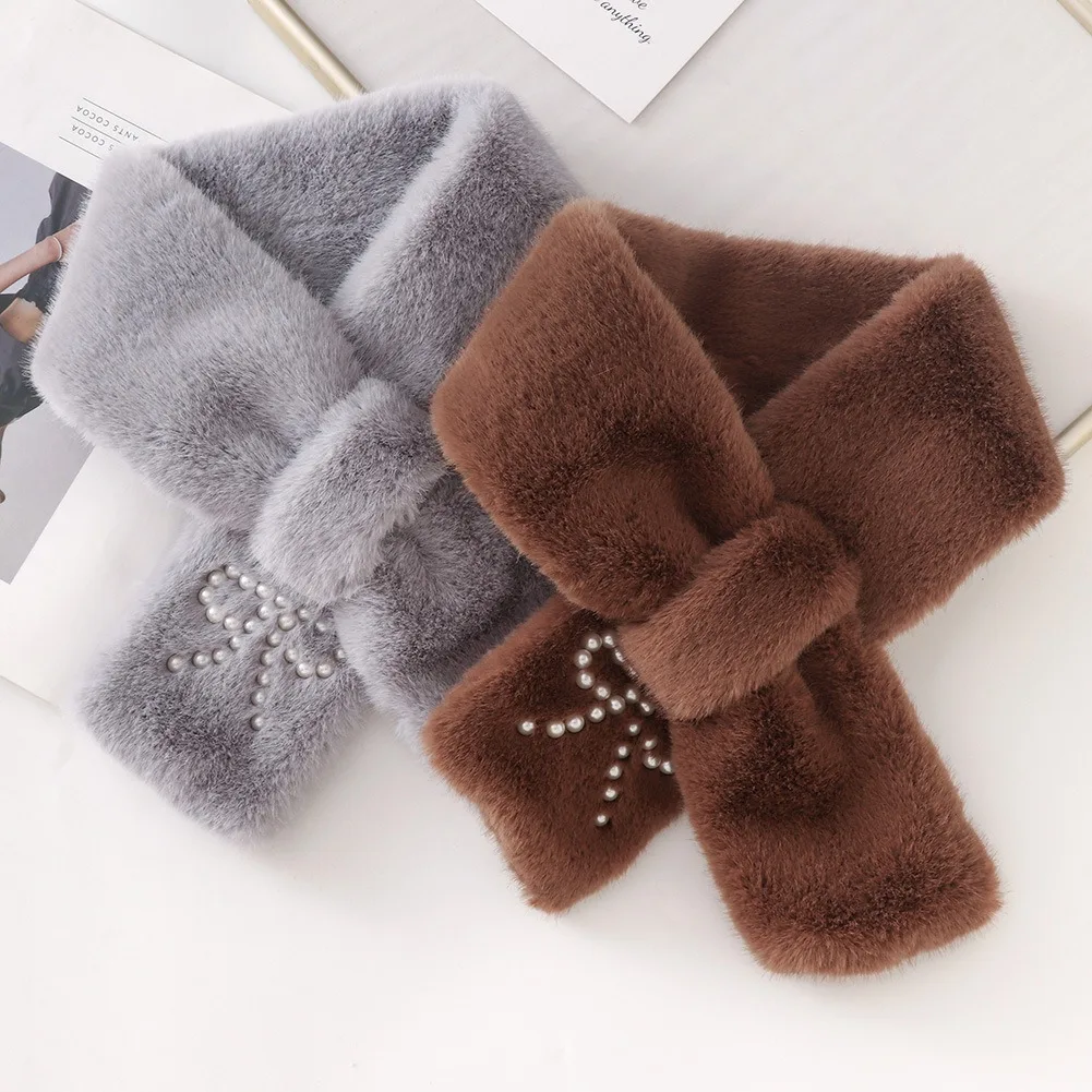 

Новый дизайнерский шарф из искусственного кроличьего меха с воротником, зимние однотонные толстые теплые мягкие пушистые плюшевые шарфы для женщин, уличные утеплители для шеи