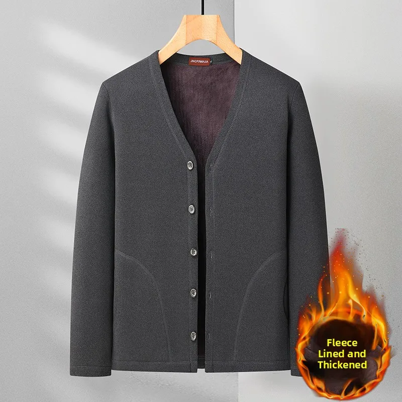 

Thiened Fce Lined Casual Jaet for Middle Aged And ly Men Winter Warm Pure Color Dad Sle Cotton Coat with kets