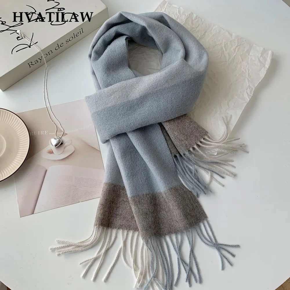 100% Wool Plaid Scarf Women Gift Winter Warm Thick Soft Cozy Checked Shawl Wrap Pashmina Long Neckerchief Oversized Tassel Style