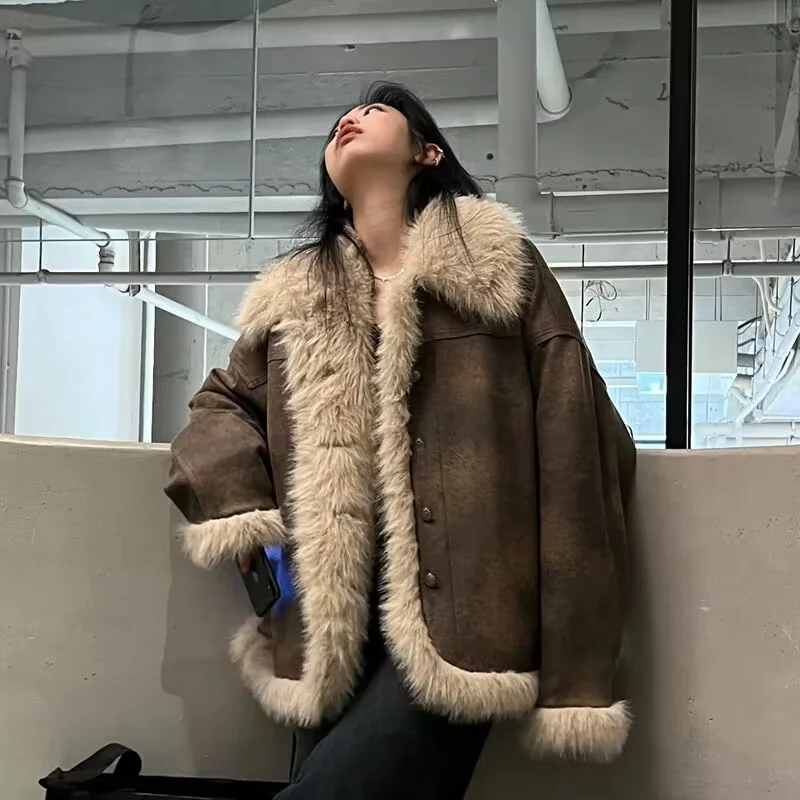 

Lamb Wool Fur one Cotton-Padded Coat 2025 Winter Fatty Senior Sense Plus Cashmere Thick Cotton-Padded Coat Jacket Zichao ZT274