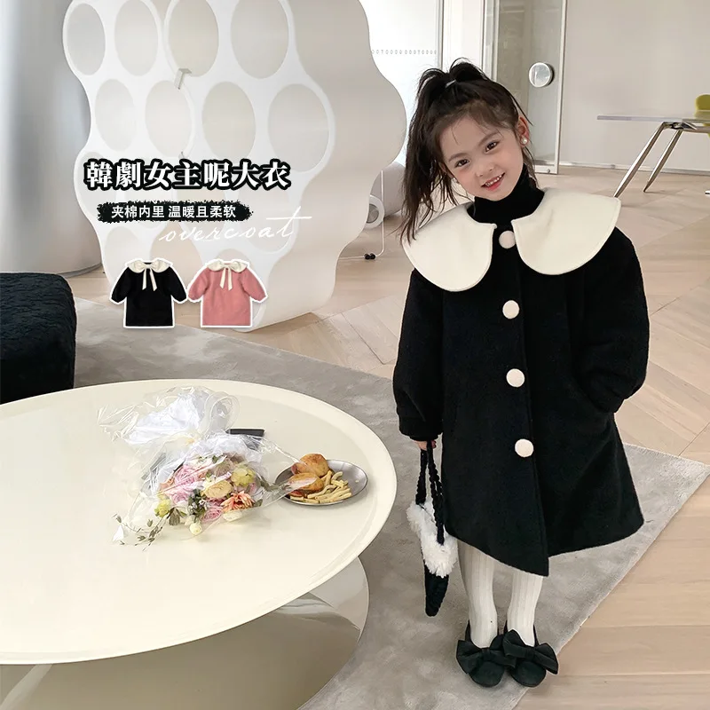 

Woolen Coat 2022 Winter Children's Wear Girl's Coat Korean Version Westernized Cotton Bow Knot Overcoat