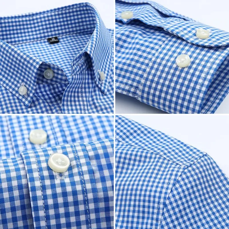 Spring Autumn New Men\'s Oxford Plaid Shirt For Male Long Sleeve High Quality Pure Cotton Soft Comfort Slim Fit Man Dress Shirts