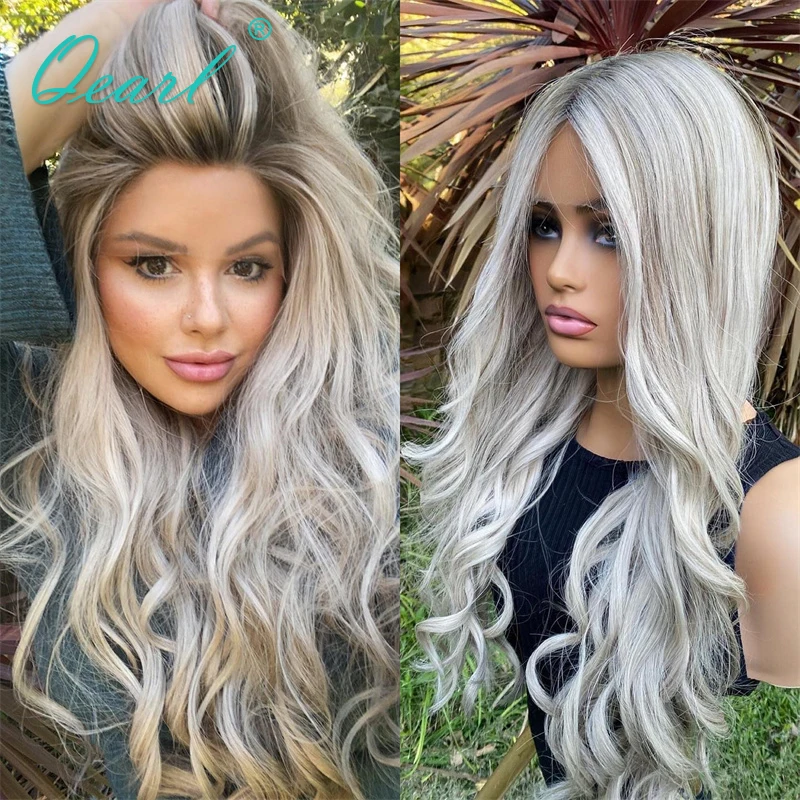 Silver Grey Blonde Lace Frontal Wigs Loose Curly Human Hair Wig for Women Full Lace Wig HD Pre Plucked Natural Virgin Hair QEarl