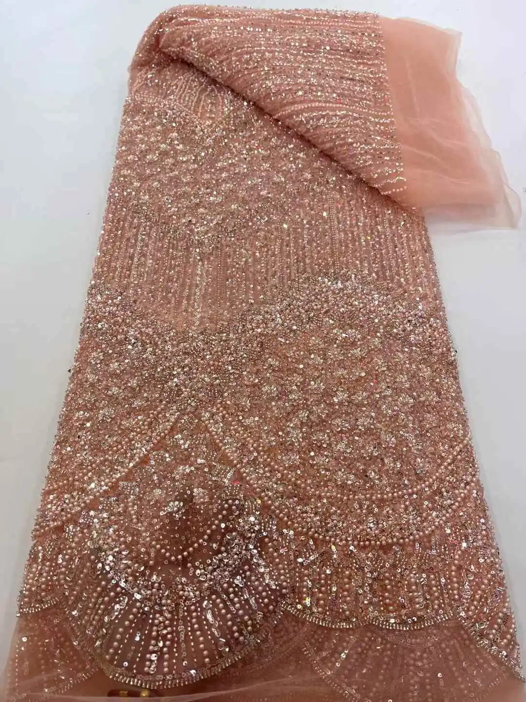 African Lace Fabric 2025 Sequins Beaded Embroidery Groom Nigerian Bridal High Quality French Tulle Lace Fabric For Wedding Party