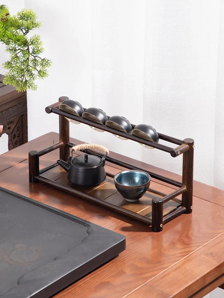 Desktop Bogu Frame Solid Wood Table Tea Set Purple Clay Pot  Frame Display Room Storage Bamboo Trays Decorative Coffee Holder