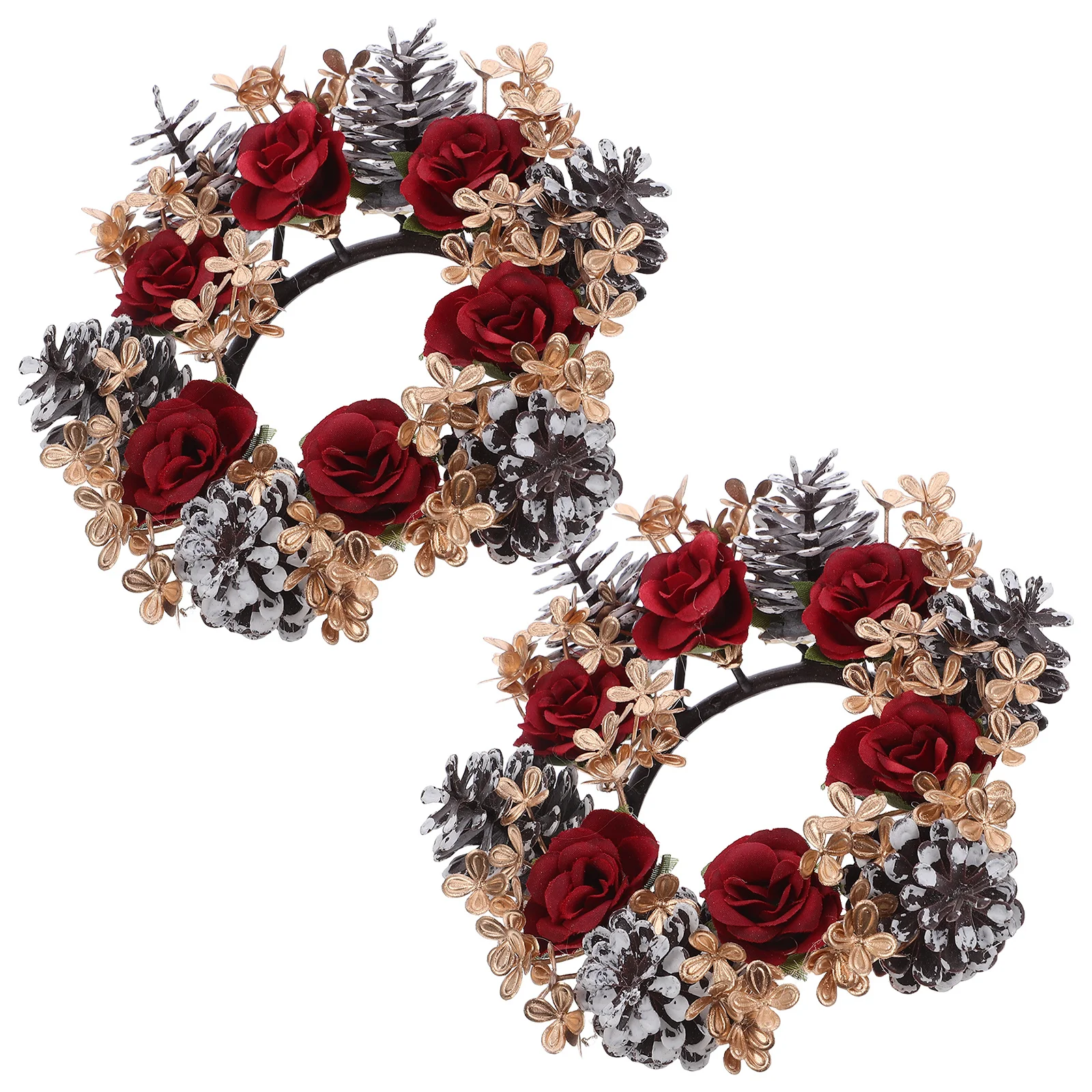 

2Pcs Christmas Ring Wreaths Plastic Festive Tabletop Decoration for Dining Room Centerpiece Holiday Holder Garland