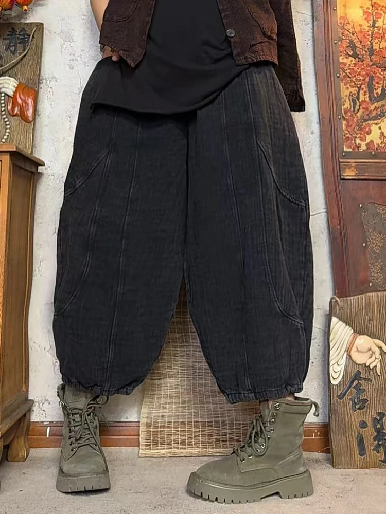 Amax LuluE 2025 韓国デザイン レディース 秋 ヴィンテージ ルーズパンツ レディースファッション クラシック 無地 ウエストゴム 大きいサイズ ハレムパンツ