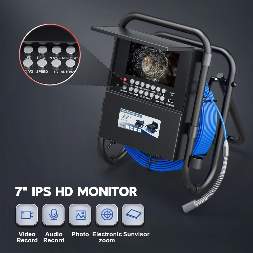 Pipe Inspection Camera With DVR 16G Meter Counter Keyboard Sewer Drain Industrial Endoscope IP68 50M 17MM Camera