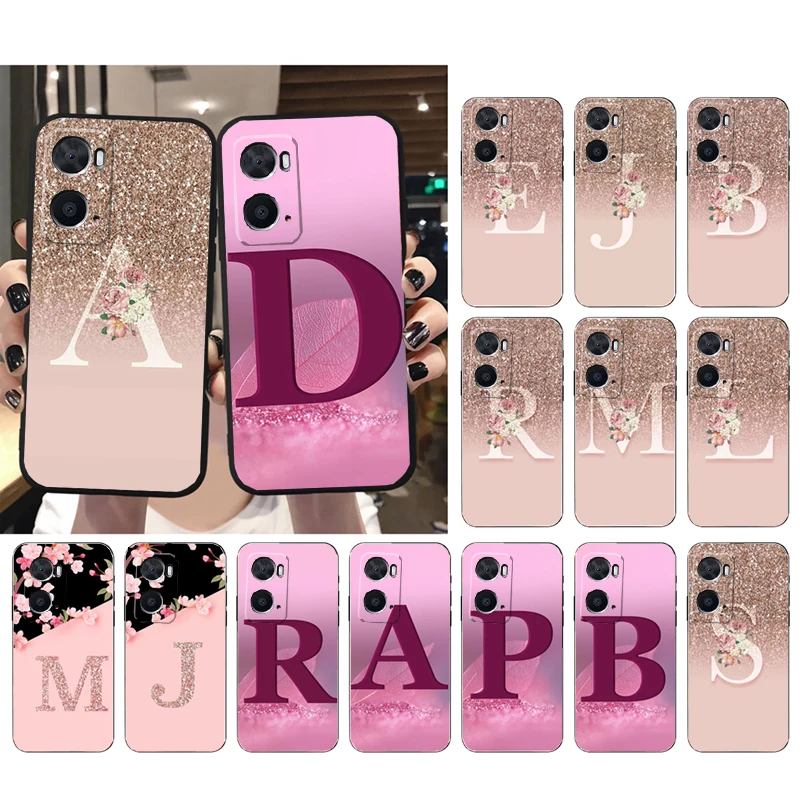 Letter Name Pink Gold Rose Phone Case for OPPO A77 A57 A57S A78 A96 A91 A54 A74 A94 A73 A52 A53A53S A15 A16 A17 Funda