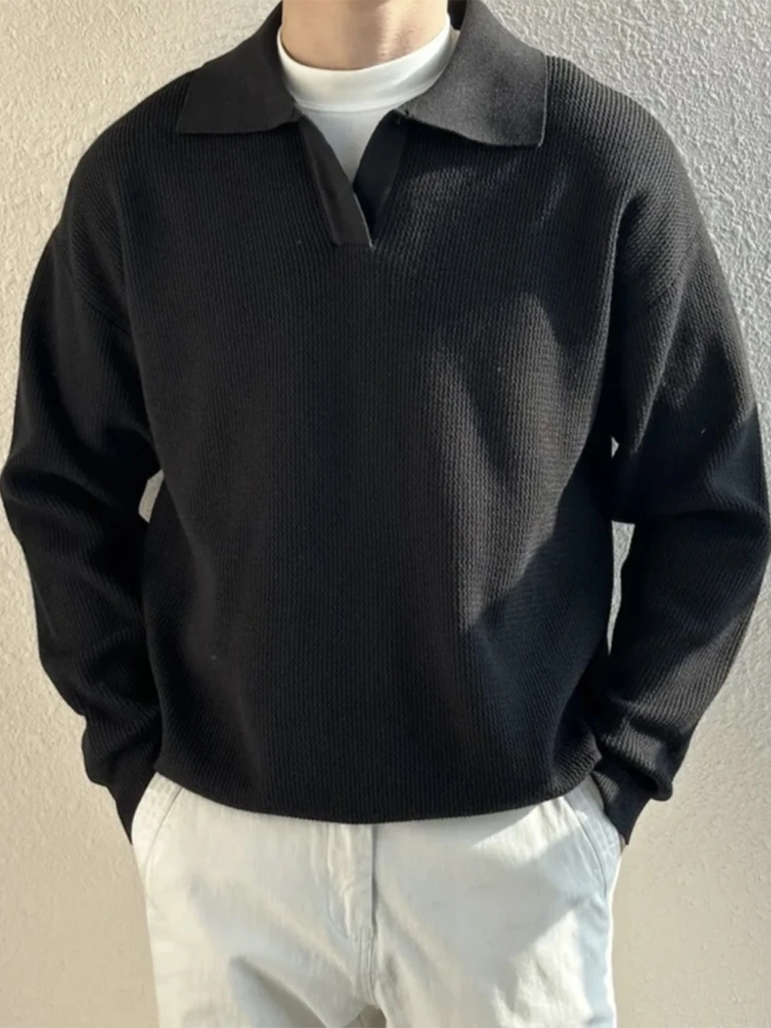 

Повседневный вязаный свитер INS, мужской свитшот с верхним слоем, универсальная удобная футболка Busin Sle Long Sve