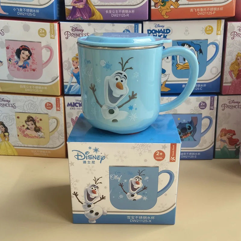 Disney Kids Cup Cartoon Princess Elsa Belle Stainless Steel Drinkware Milk Cup Children Mugs with Scale Student Cup