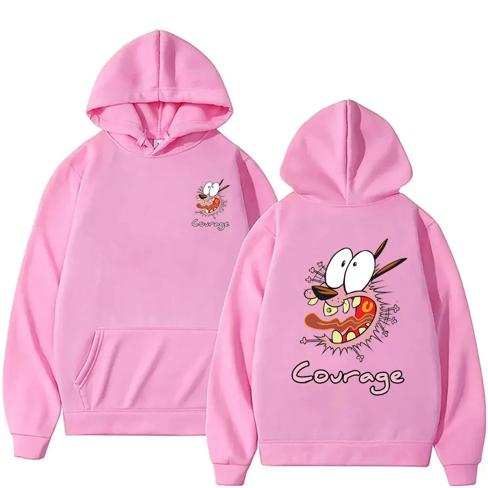 Courage The Cowardly Dog Logo Hoodies Double Sided Print Women Fashion Drop-shoulder sleeve Sweatshirt Cartoon Famale Pullover