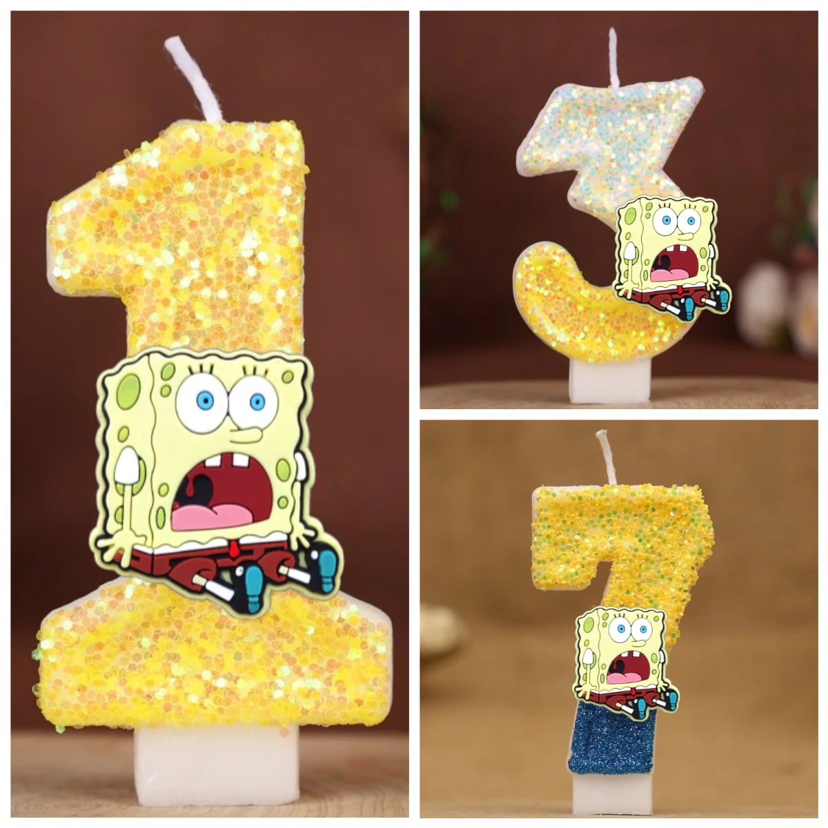 Cute Spongebob Candle Number 0-9 Kids Birthday Cake Decoration Supplies Cute Cartoon Anime Party Accessories Supplies