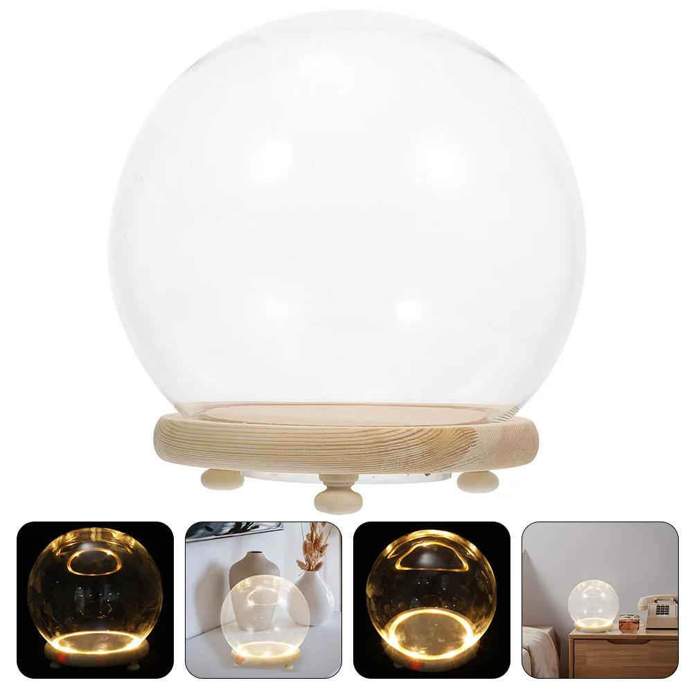 

Micro Landscape Display Dome Clear Flower Glass Cover Wood Base For Home Decor Desktop Craft Luminous Glass Dome
