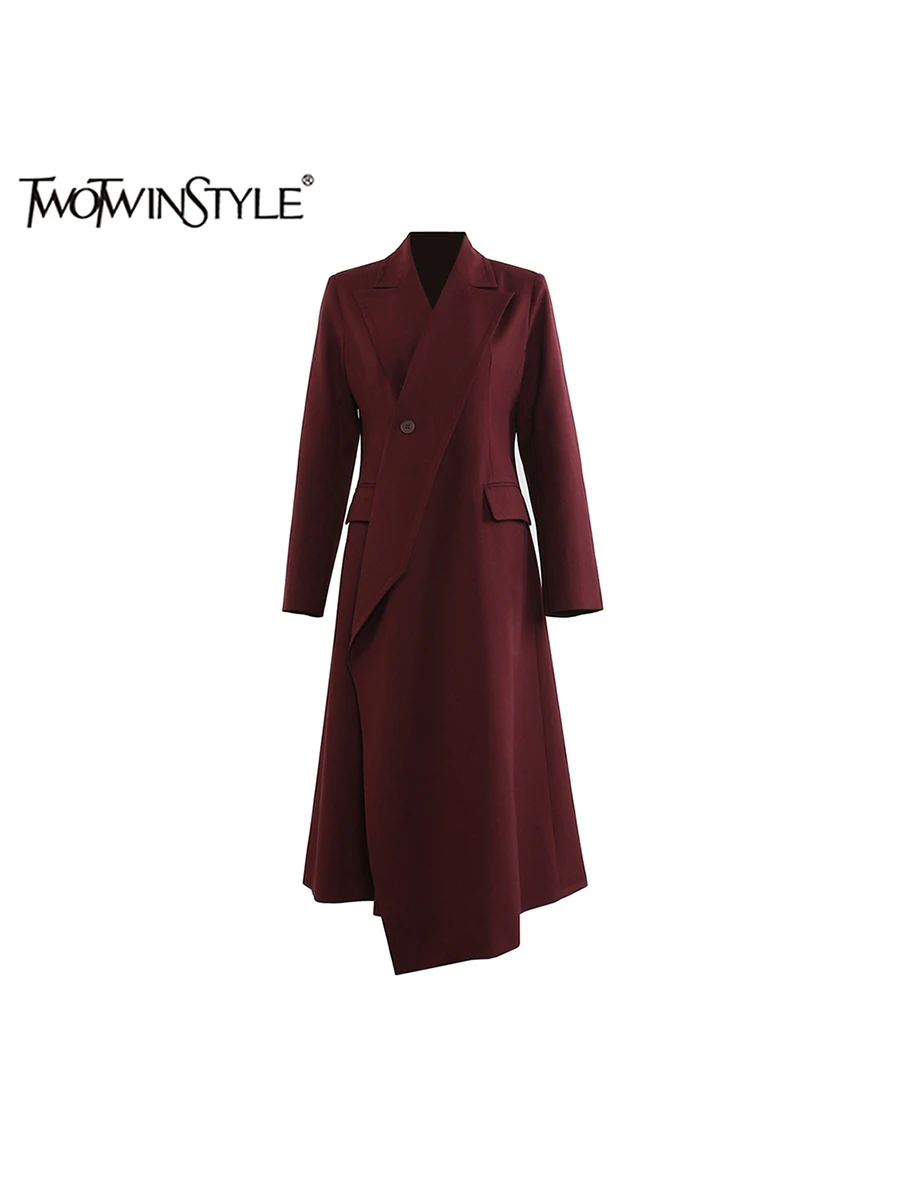 TWOTWINSTYLE Irregular Spliced Button Slimming Trench for Women Lapel Long Sleeve Temperament Elegant Coats Female