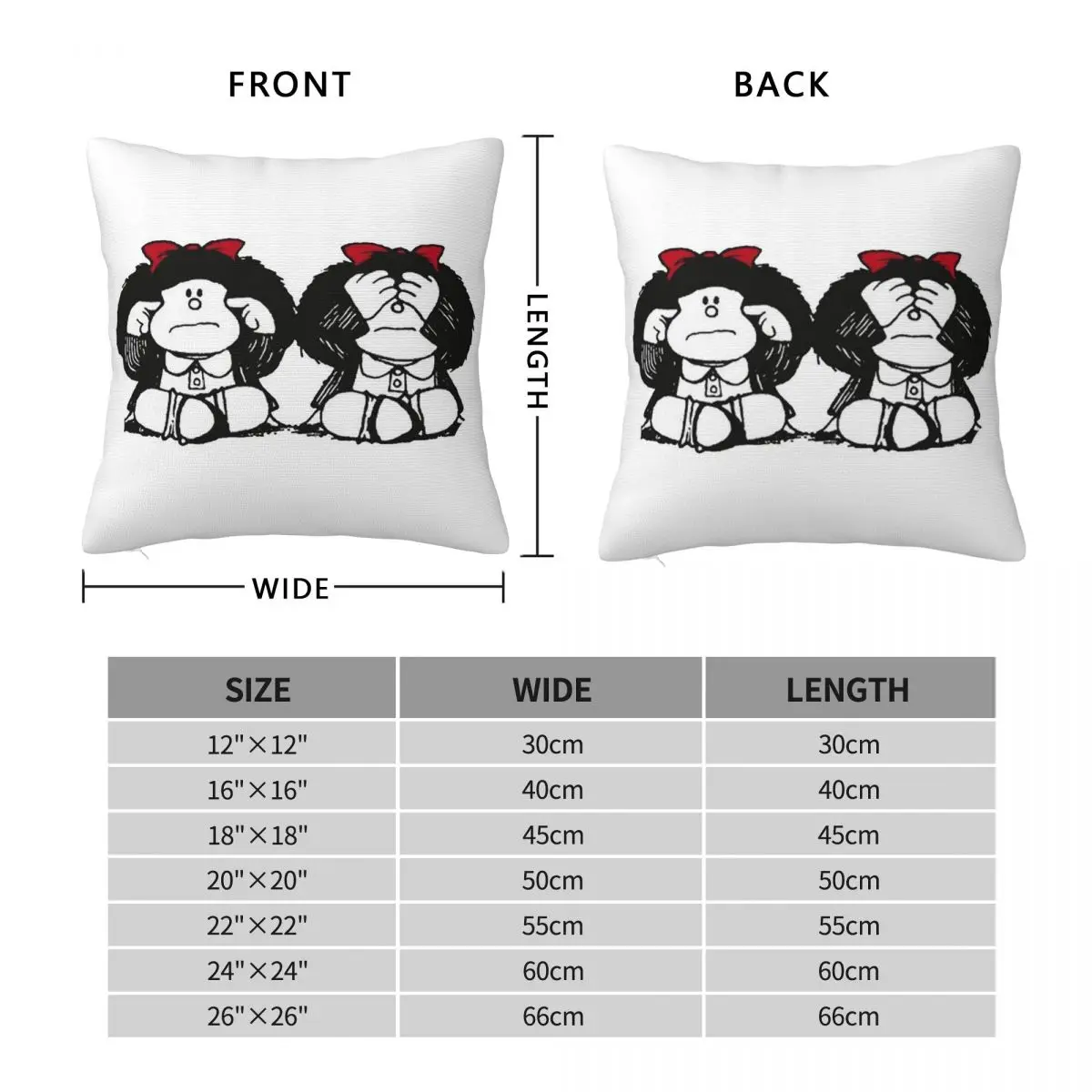 Funny Mafalda Quino Comics Square Pillowcase Polyester Linen Velvet Pattern Zip Decor Sofa Cushion Case 18