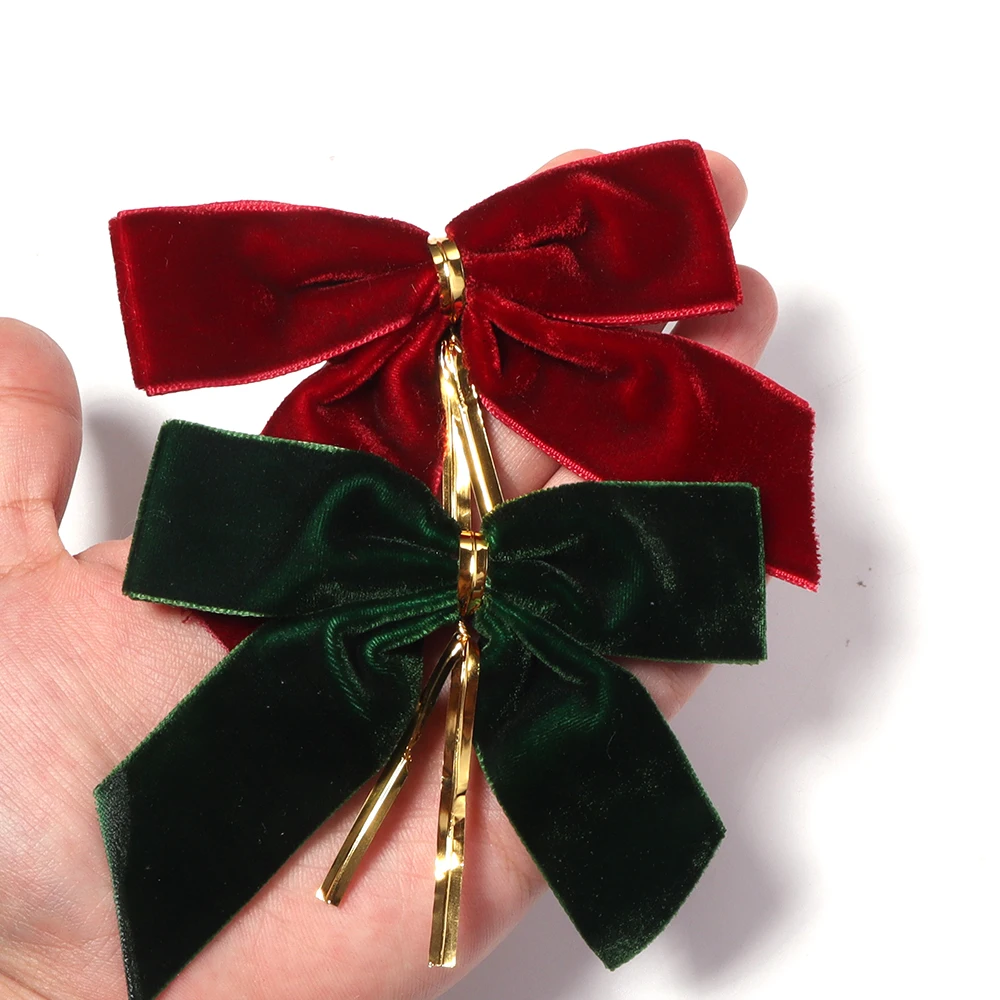 5/10pcs Wine Red Bow Pendant Christmas Tree Velvet Bow Tie Home New Year Party Garland Gift Box Decoration DIY Handmade Supplies