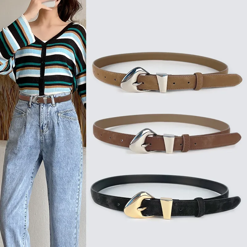 

Women Belt Unique Triangle Cowskin Pin Buckle Belt Fashion Gold Silver Buckle Genuine Leather Belts Female Jeans Dress Waistband