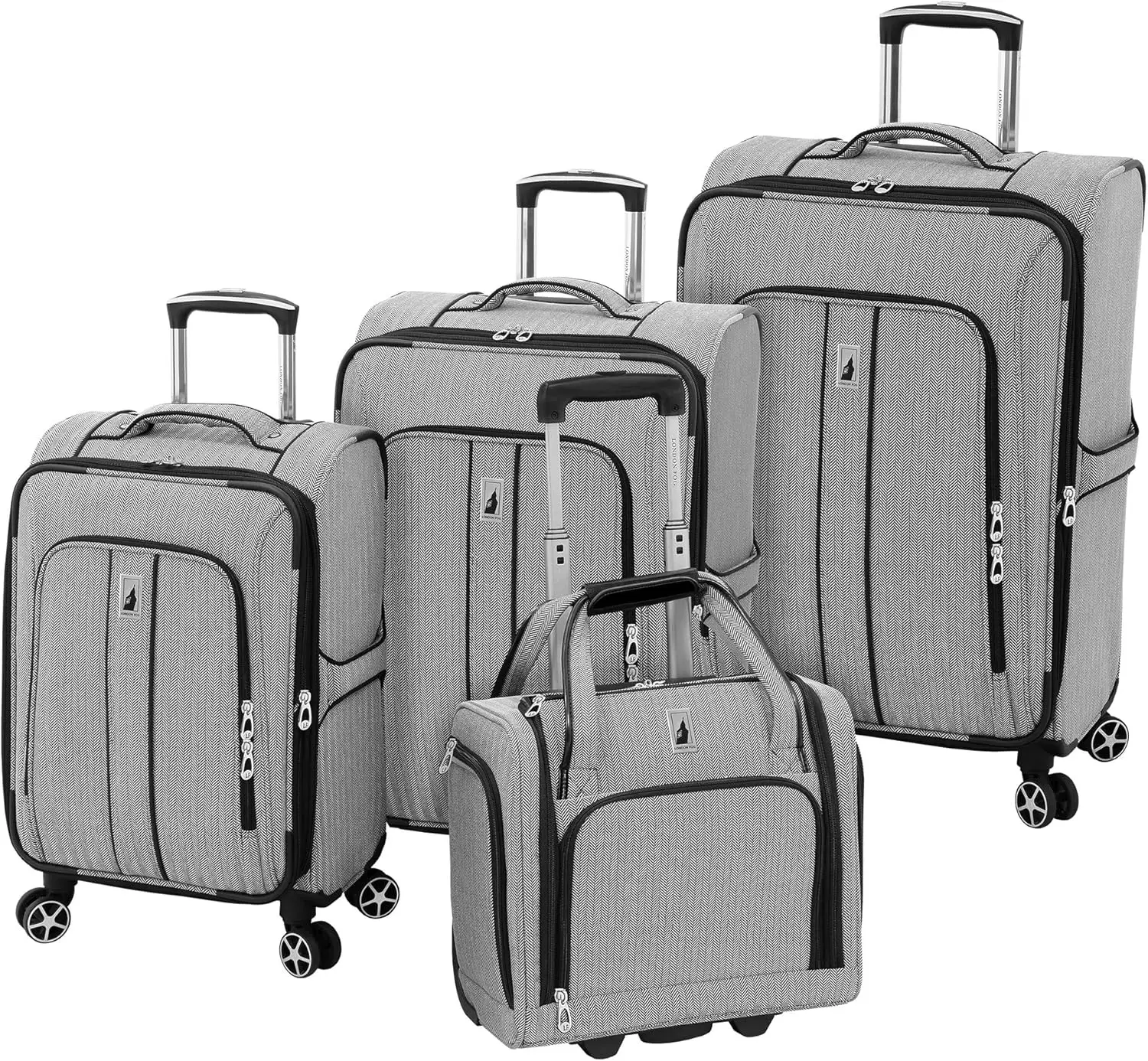 Newcastle Softside Expandable Spinner Luggage, Black White Herringbone, 4 Piece Set