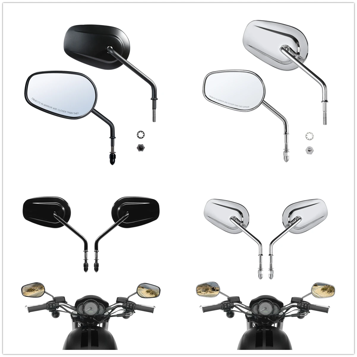 8MM Rear View Mirrors For Harley Touring Road King Road Glide Sportster XL883 XL1200 Dyna Heritage Softail SuperLow FXDB FXDWG