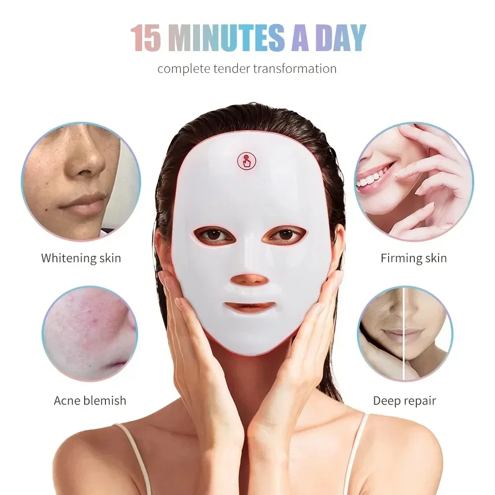 

7 couleurs lumineux LED masque photothérapie de soin de la peau anti - acné machine visage cou beauté LED