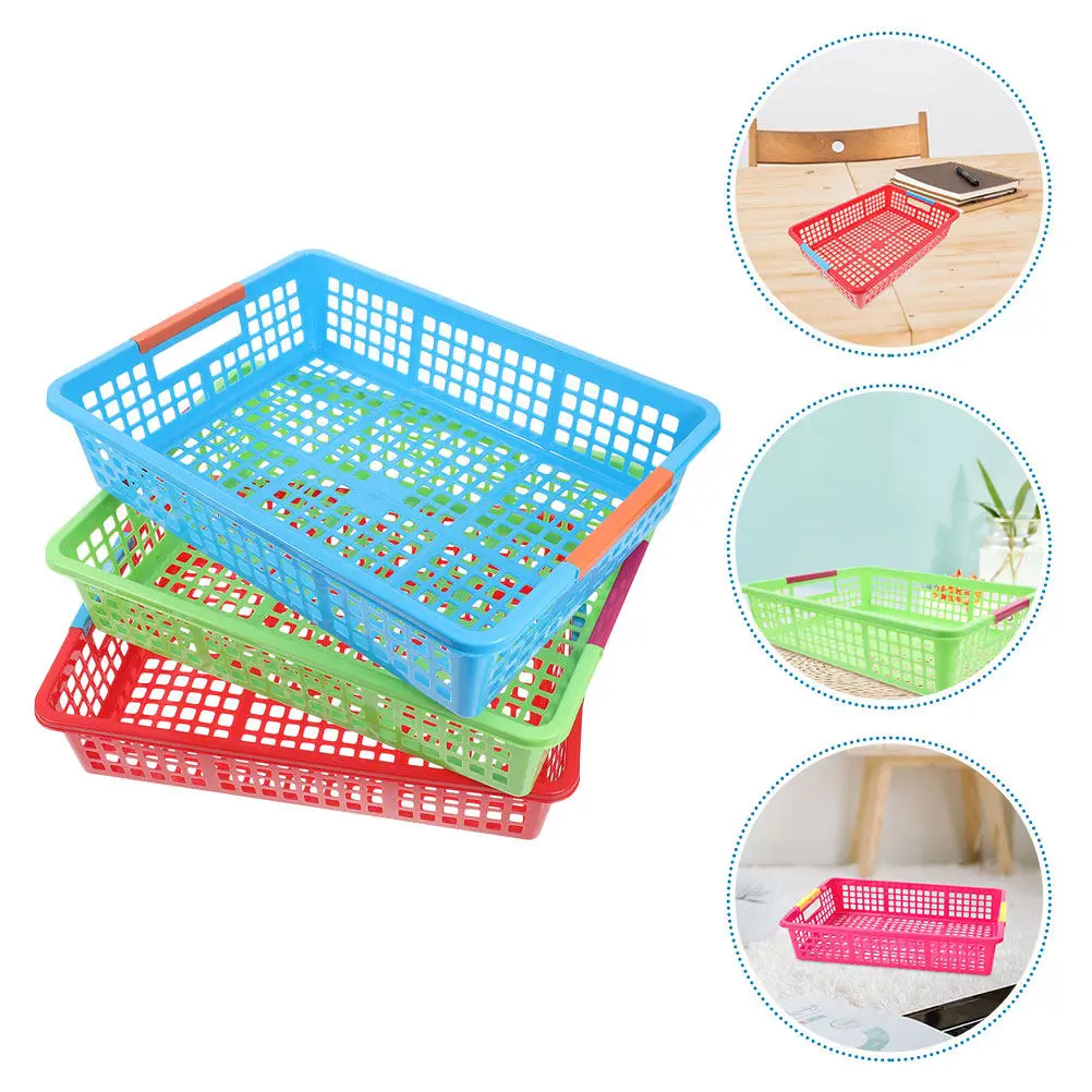 

5Pcs Stackable Plastic Storage Baskets Colorful Organizer for A4 Files Snacks Paper Desktop Home School Stackable Basket