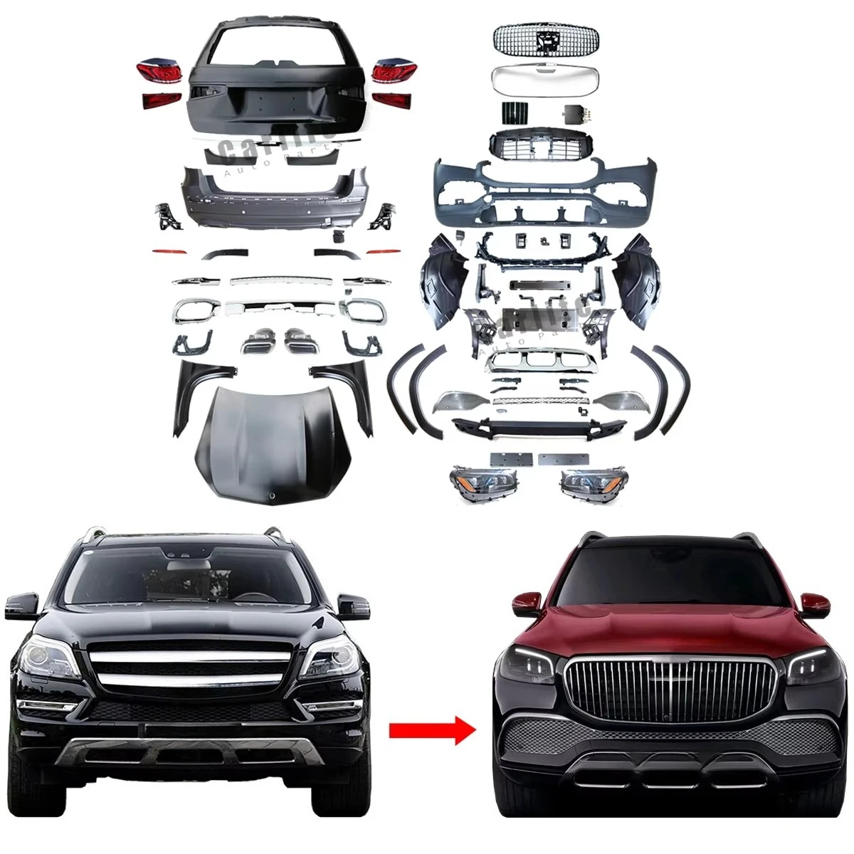 Hot Selling Car Bumpers Bodykit for Mercedes Benz GL Class X166 2012-2015 Upgrade to 2023 X167 Maybach Style.