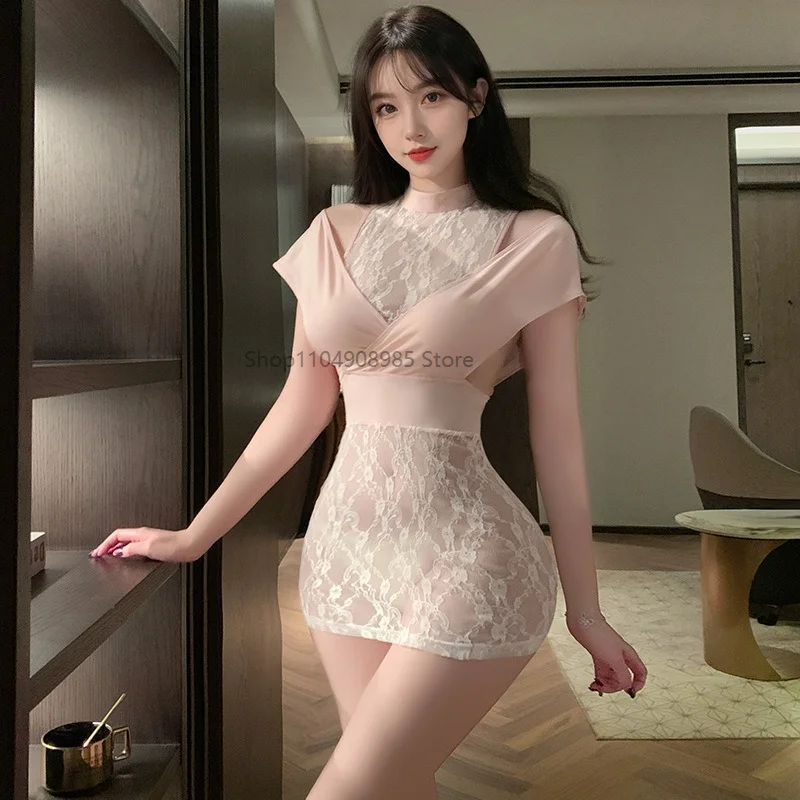 

Japanese Exotic Costumes Office Lady Sexy Lingerie Lace Cosplay Secretary Uniform Temptation Wrap Hip Dress Perspective Babydoll
