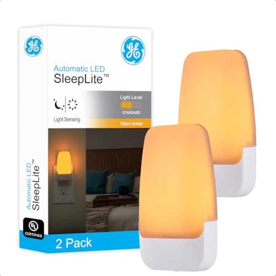 

SleepLite LED Night Light Plugin Dusk to Dawn Sensor Amber Sleeplite Sunset Ambient Lighting Ideal Nightlight for Adults Bedroo