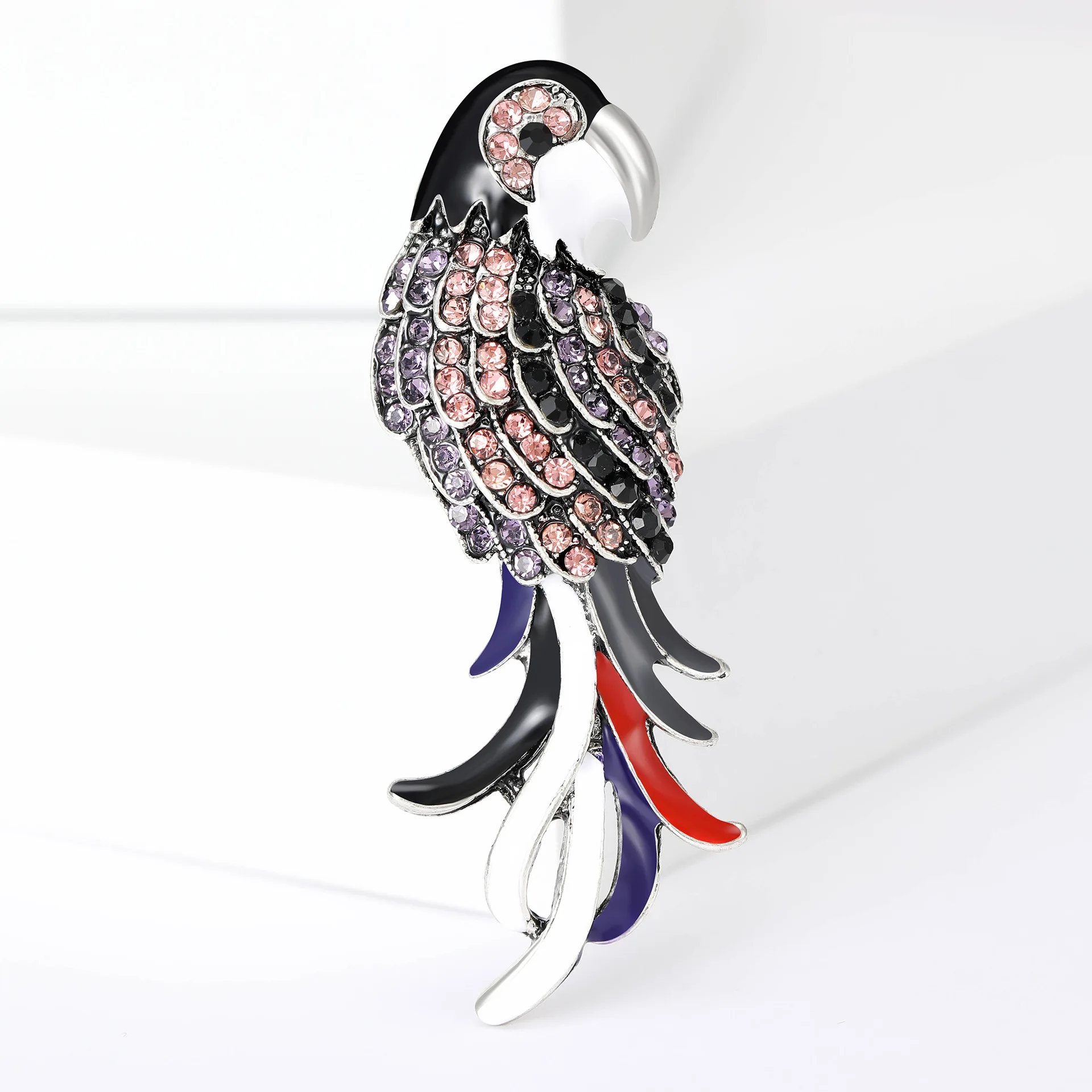 Hot Selling Color Rhinestone Parrot Brooches Retro Animal Fashion Personality Enamel Bird Clothing Coat Accessories Daily Gifts