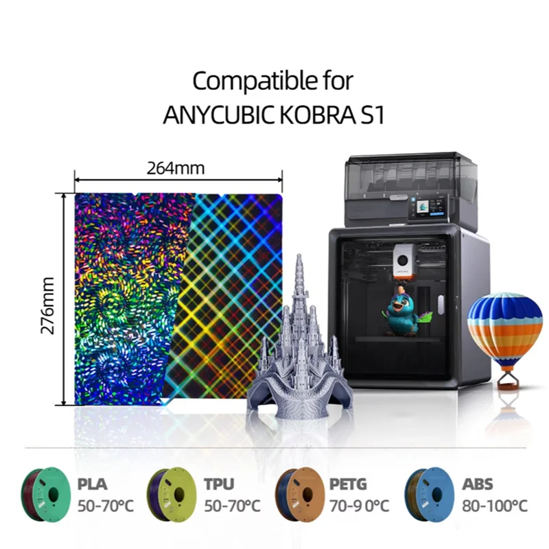 

HJ-Для Anycubic Kobra S1 Сборная пластина Двусторонняя гладкая пластина PEW PES Пружинный стальной лист Kobra S1 Детали Нагревательная кровать 3D Patrs
