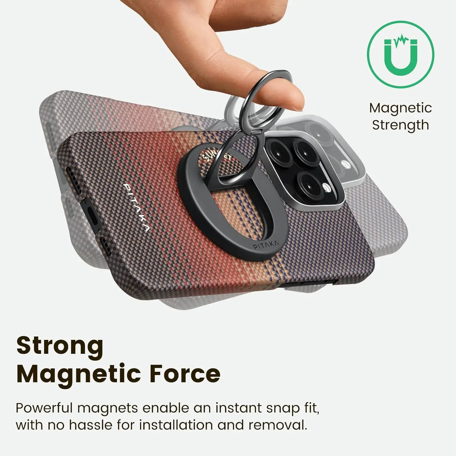 PITAKA Anello di Supporto MagSafe Phone Grip Rotazione di 360 Gradi Magnetico per iPhone 16 15 14 13 12 Android