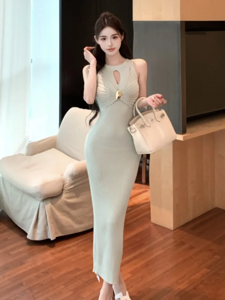 Hohe Qualität Hotsweet Sexy Aushöhlen Gestrickte Kleider Für Frauen Elegante Mode Sommer Elegante Slim Fit Bodycon Langes Kleid Roben
