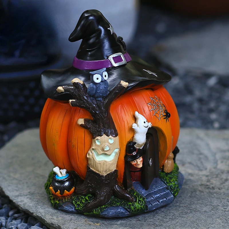 Halloween Witch Pumpkin house ornaments garden luminous decoration gifts resin crafts