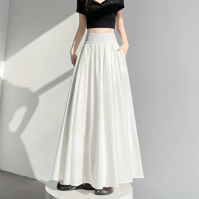 

Весенне-летние макси-юбки с высокой талией для женщин, элегантная повседневная черно-белая длинная юбка в японском стиле, женская одежда трапециевидной формы