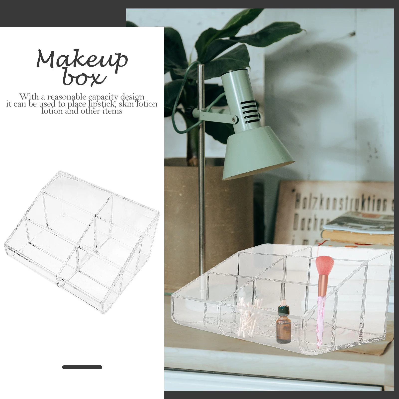 صندوق منظم مكياج من الأكريليك مكون من 6 أقسام، حقيبة تخزين شفافة لسطح المكتب لأدوات العناية بالبشرة وأحمر الشفاه #3
