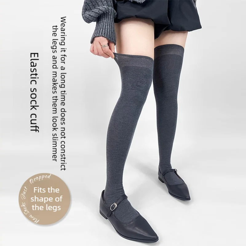 240‑Needle High‑Density Plain Wool Socks for Women, New Fall Winter Runway‑Inspired Solid Seamless Over‑Knee Thigh‑High Socks
