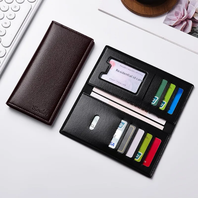 2025 new men's long wallet with multiple card slots for mobile phones, student card bag, large capacity soft thin leather wallet