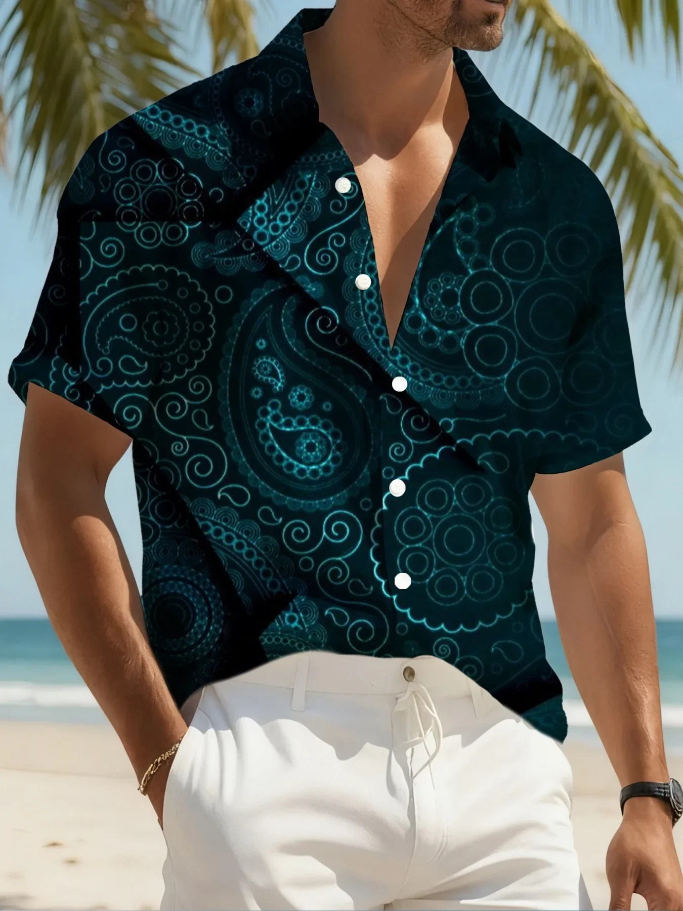 Summer Fashion Men's Hawaiian Shirt Man Short Sleeve Vibrant Party Print Loose Fit Lightweight Beach Outfit Tops