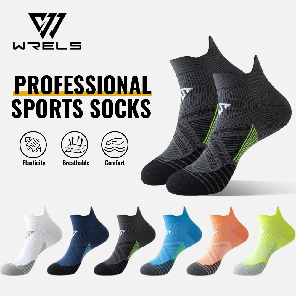 WRELS 1/2/3 Paar Sport-Laufsocken, feuchtigkeitsableitende Baumwoll-Knöchelsocken für Herren und Damen, dick gepolsterte, niedrig geschnittene Kompressionssocken
