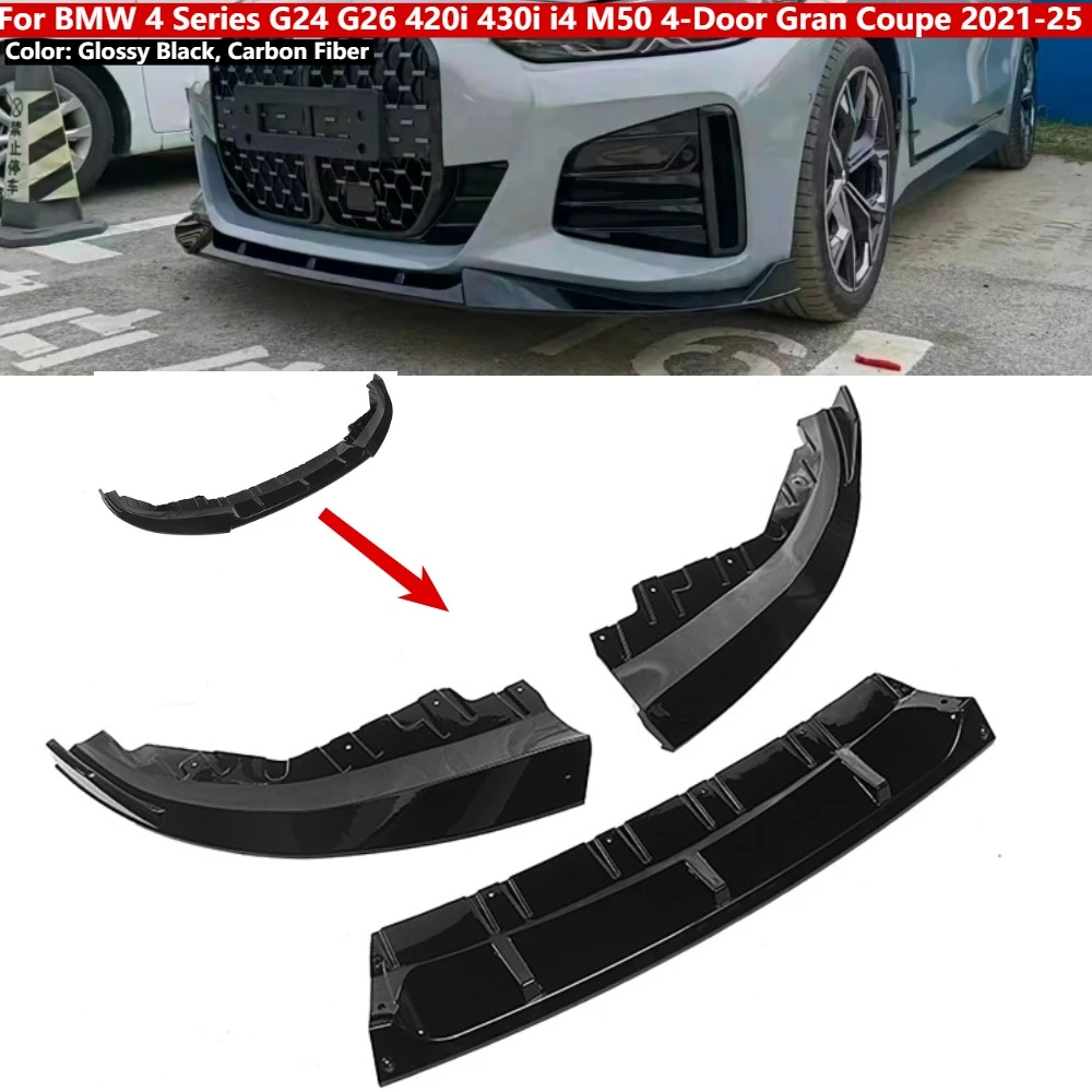 

3Pcs/set Car Front Bumper Splitter Lip Diffuser Spoiler For BMW 4 Series G24 G26 420i 430i i4 M50 4-Door Gran Coupe 2021-2025